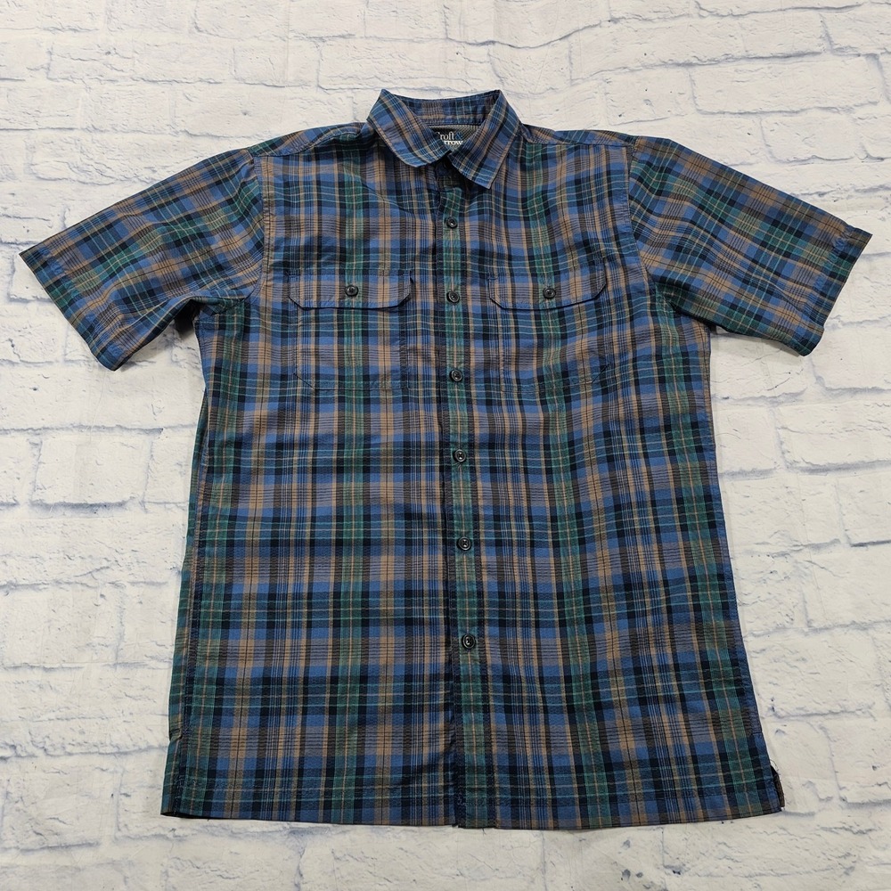 Croft & Barrow Button Front Shirt Mens S Blue Plaid Vented Back Outdoor Casual